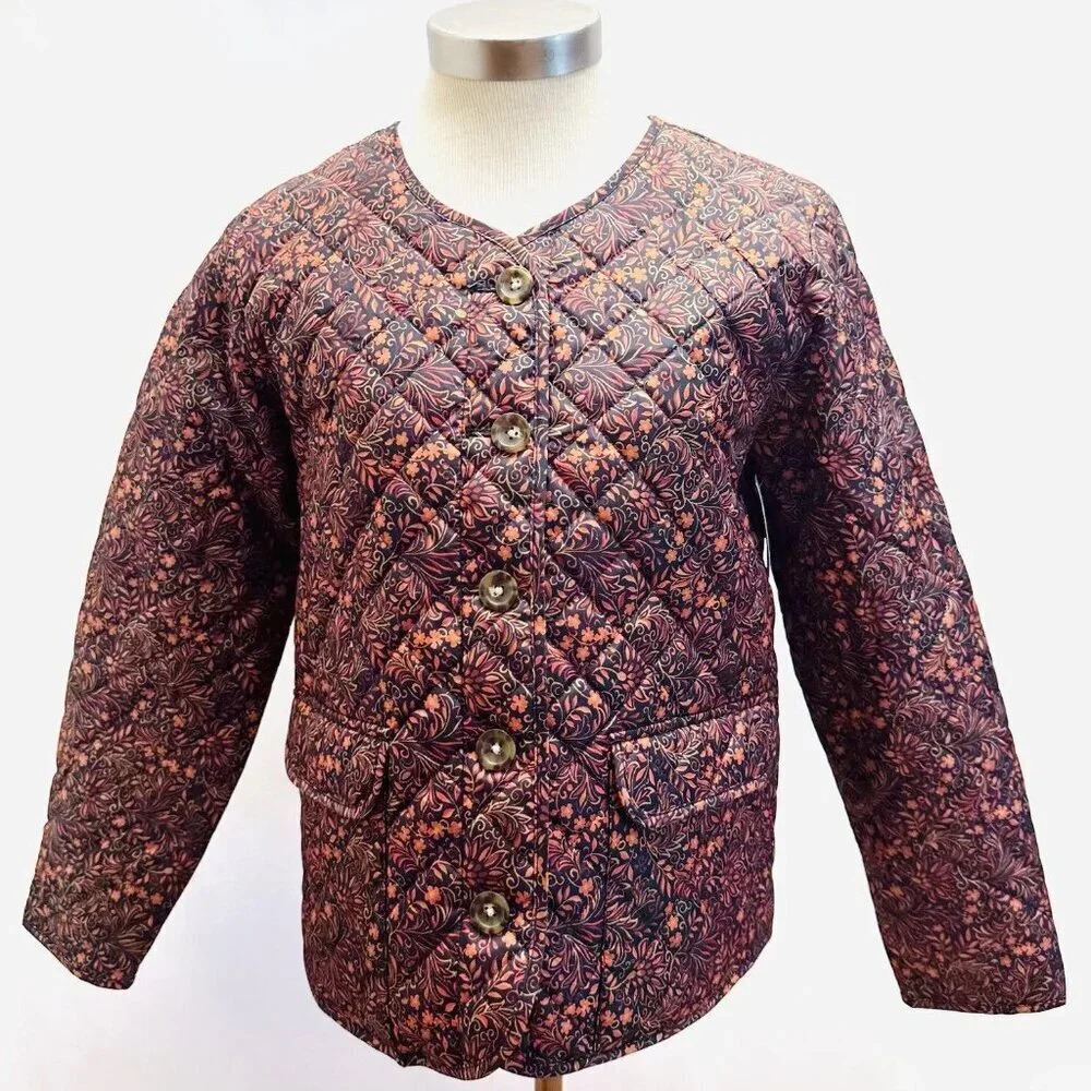 NWT CROFT & BARROW Women Button Down Quilted Vines Pattern Jacket Lightweight PM